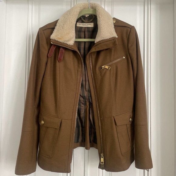 Burberry London Wool Brown Jacket w/ Shearling Collar US10 - Picture 1 of 10